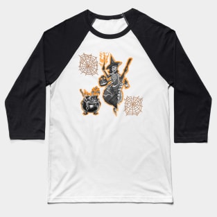 Halloween Grey Spider Witch Pattern Baseball T-Shirt